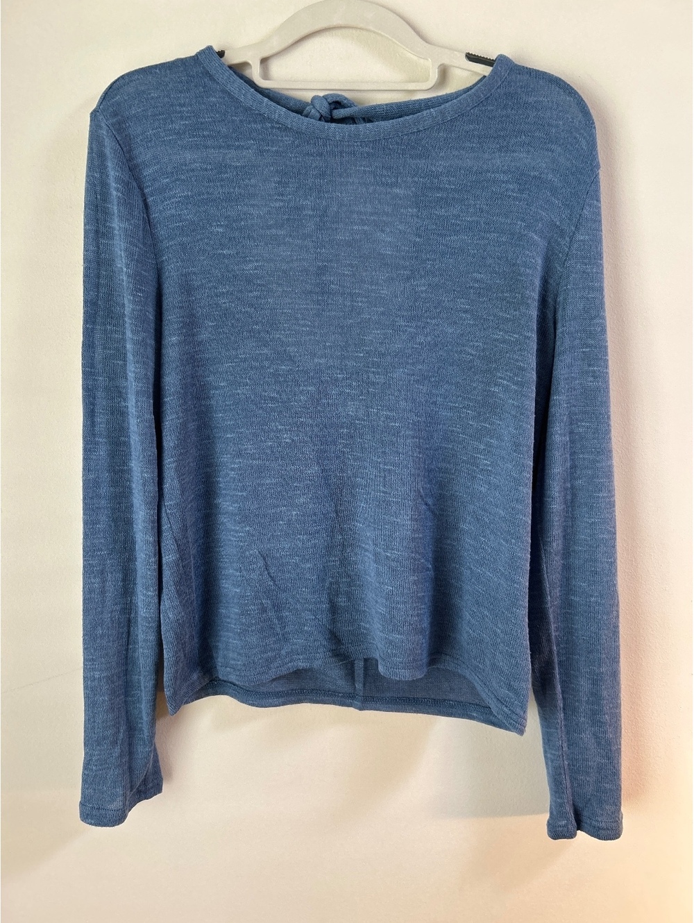Divided H&M Blue Long Sleeve Knit Top with Back Tie Detail Size L